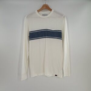 Faherty Sunwashed Slub Crew Surf Stripe Pocket T-shirt White Blue Size XS